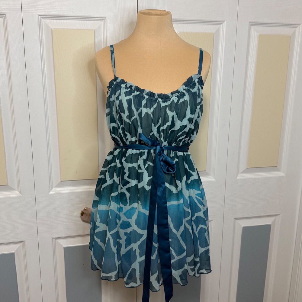 Mixit Blue Giraffe Animal Print Camisole Top‎ Large Empire Waist Ribbon Belt